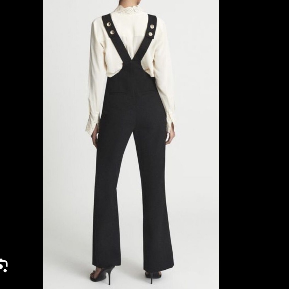 Reiss Black Gold-Button Wide-Leg Dungaree Jumpsuit - Picture 7 of 7